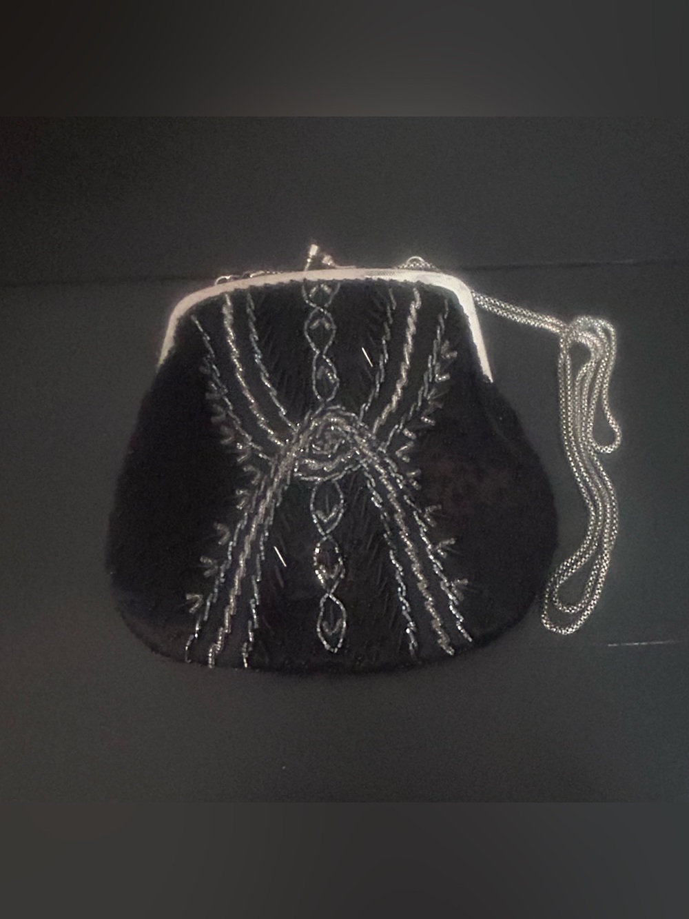 Vintage Regale Ltd Black Beaded Evening Bag Kiss Lock Clutch Purse Chain Strap